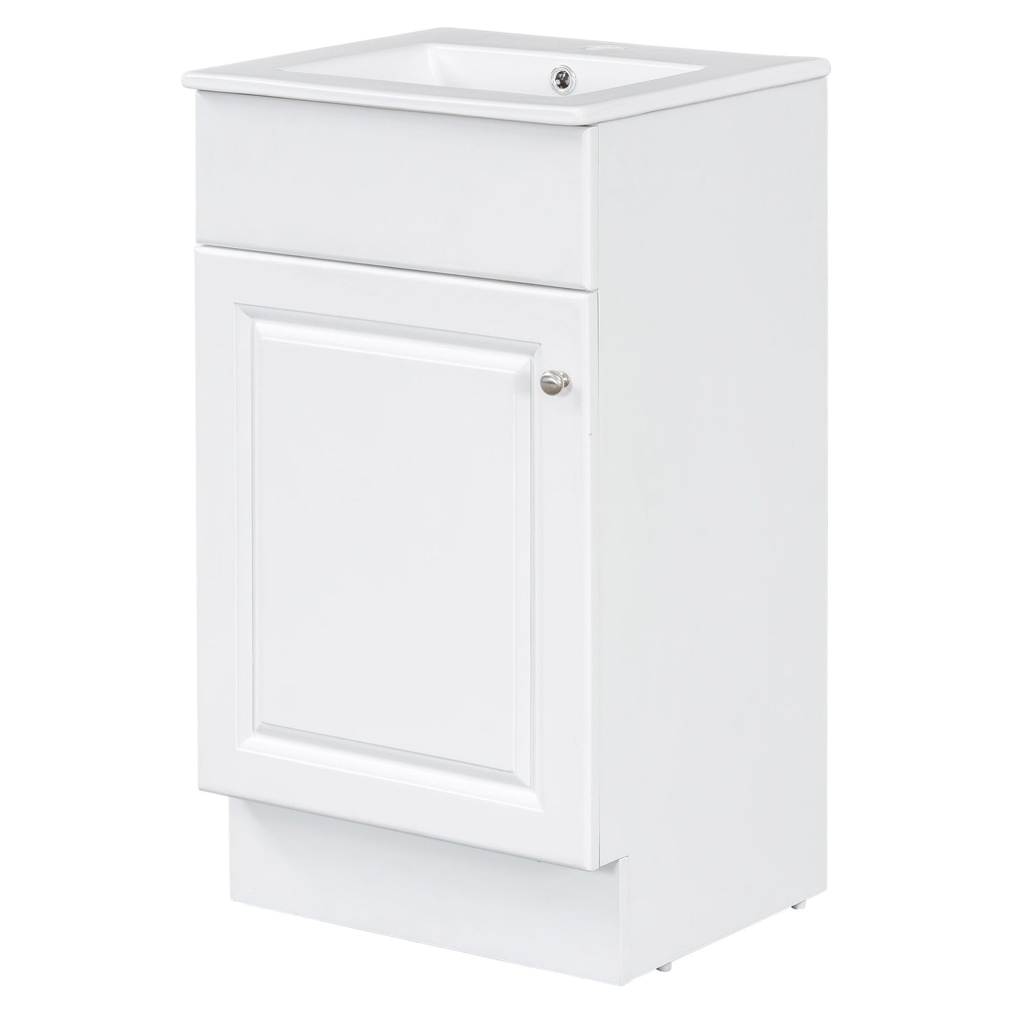 18" Bathroom Vanity With Sink, & Ceramic, Adjustable Shelf - White
