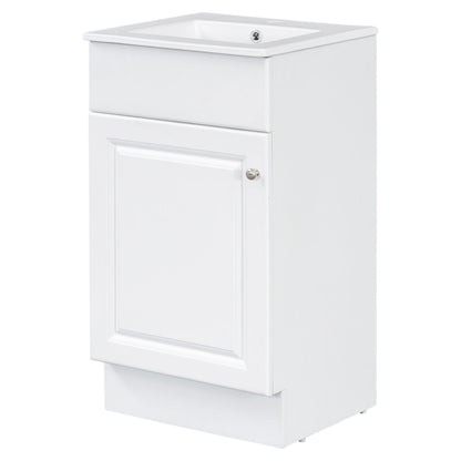 18" Bathroom Vanity With Sink, & Ceramic, Adjustable Shelf - White