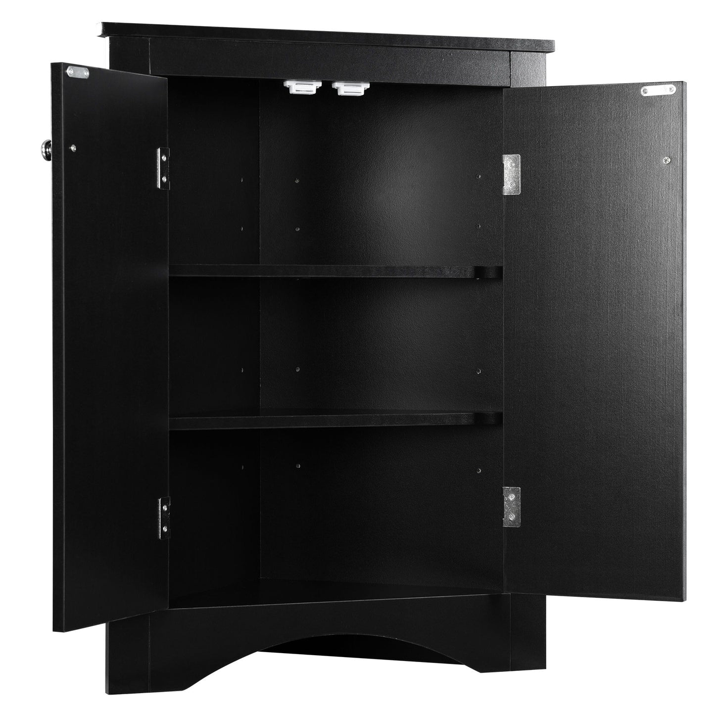 Triangle Bathroom Storage Cabinet With Adjustable Shelves, Freestanding Floor Cabinet For Home Kitchen - Black
