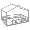 Full Size Bed House Bed Frame With Fence - Gray
