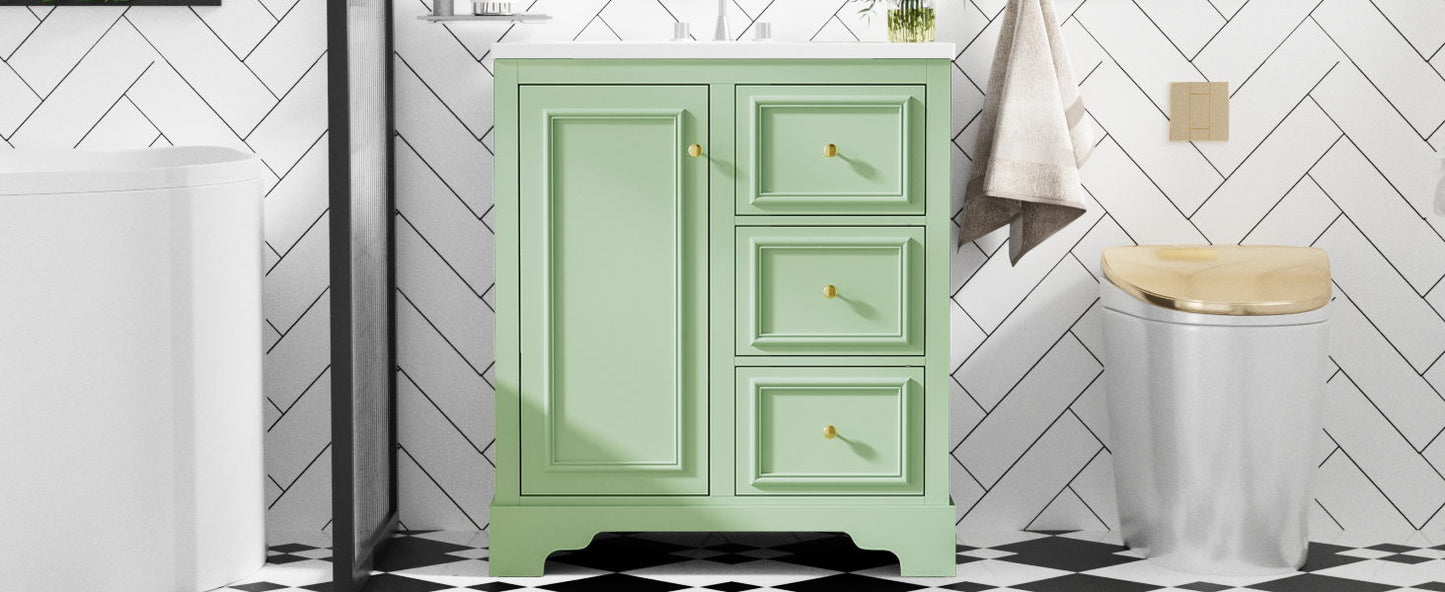 Bathroom Vanity Cabinet With Ceramic Basin, 3 Drawers And Adjustable Shelves - Green