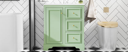 Bathroom Vanity Cabinet With Ceramic Basin, 3 Drawers And Adjustable Shelves - Green