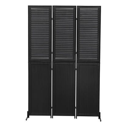 Rustic 3 Panel Room Divider 6Ft Wood Folding Privacy Screen With Metal Frame And Louver Design - Black