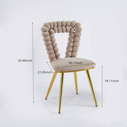 Modern Chair With Iron Tube Legs, Soft Cushions And Comfortable Backrest, Suitable For Dining Room, Living Room, Cafe, Hairball Back (Set of 4) - White / Gold