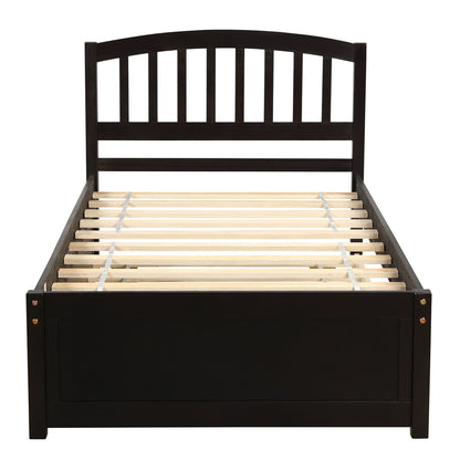 Twin Size Platform Bed Frame With Trundle - Espresso