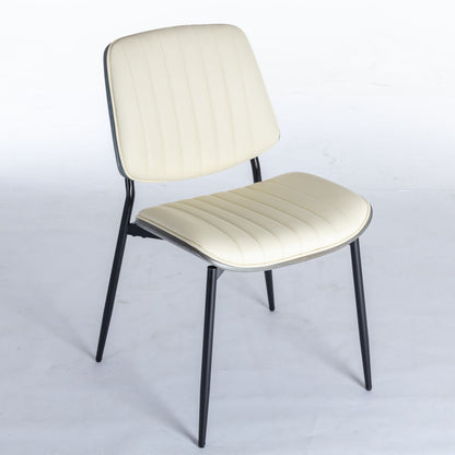 Dining Chairs Mid-Century Modern Retro Faux Leather Chair With Walnut Bentwood Back Upholstered Seat Metal Legs Adjustable Foot For Kitchen Dining Room Chairs (Set of 2) - Beige