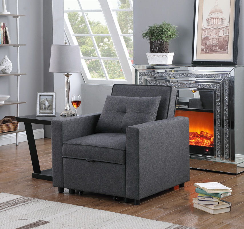 Zoey - Convertible Sleeper Chair With Side Pocket - Dark Gray