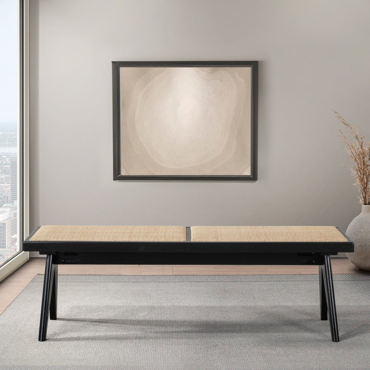 Keira - Bench - Black / Rattan