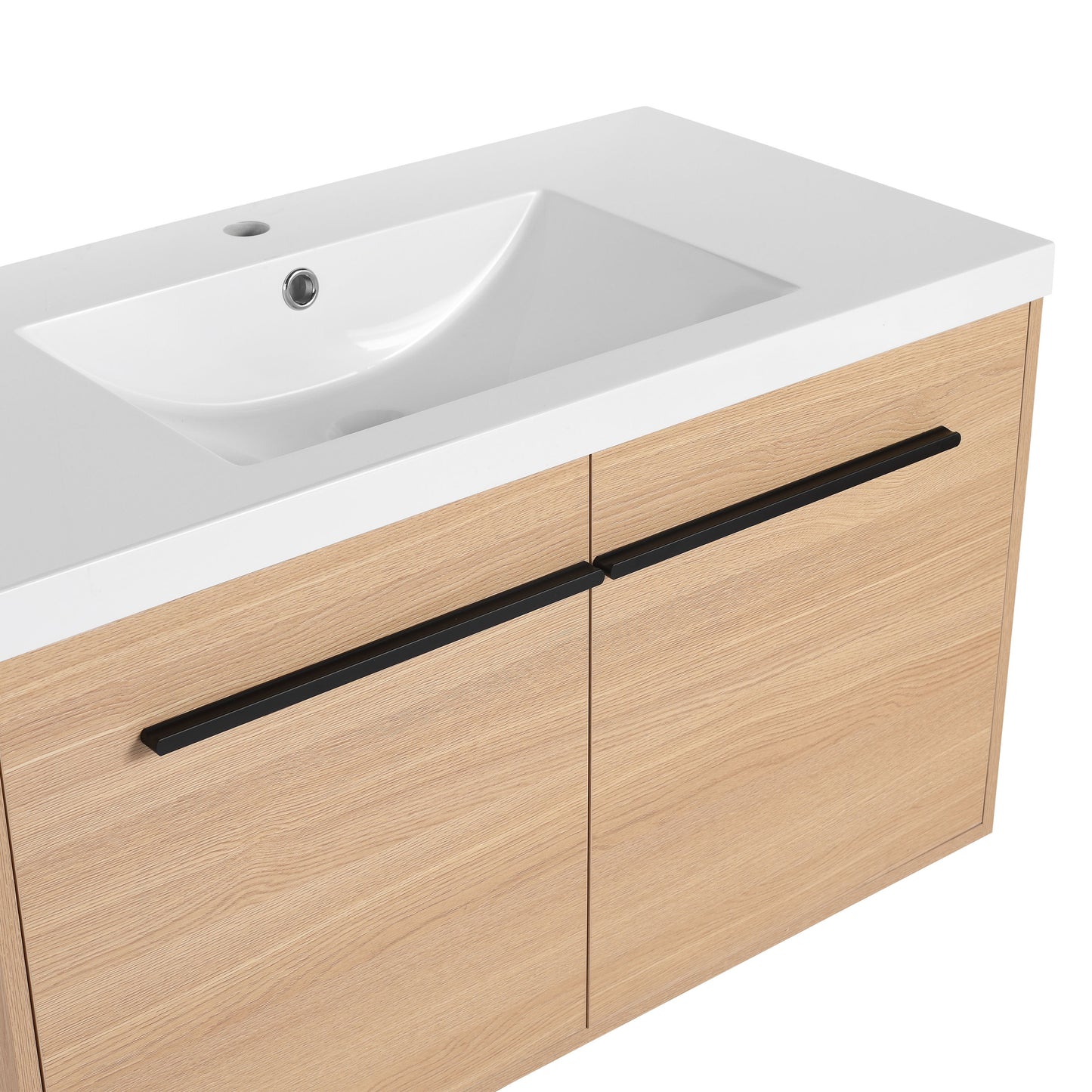 Bathroom Vanity With Resin Countertop Sink, 2 Doors Cabinet Set - Oak