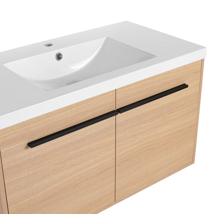 Bathroom Vanity With Resin Countertop Sink, 2 Doors Cabinet Set - Oak