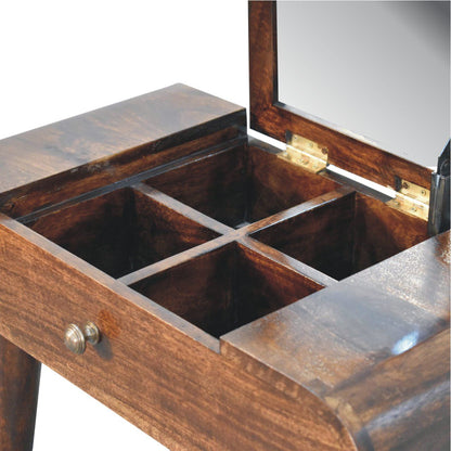 Mini Dressing Table With Foldable Mirror - Walnut