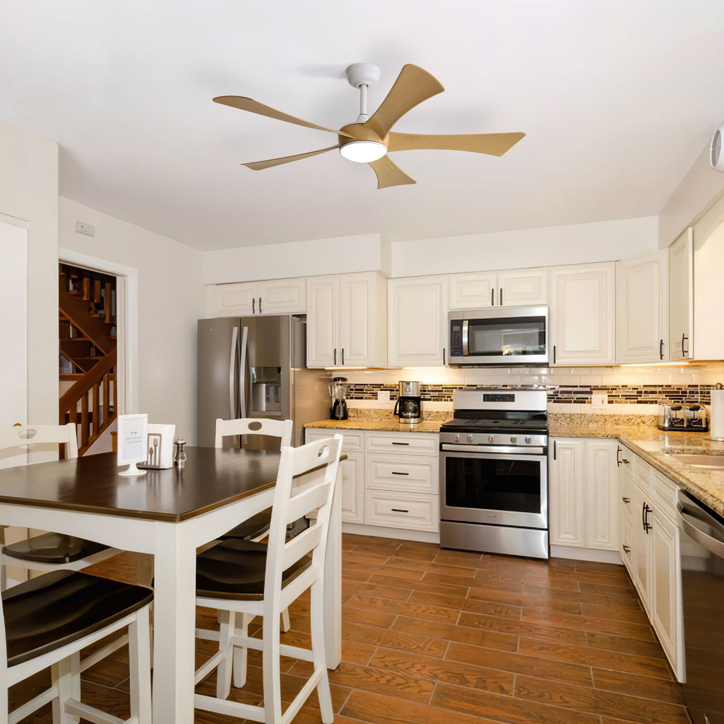 Modern Ceiling Fan With 22W LED Light And Remote Control 5 ABS Blades For Living Room - White