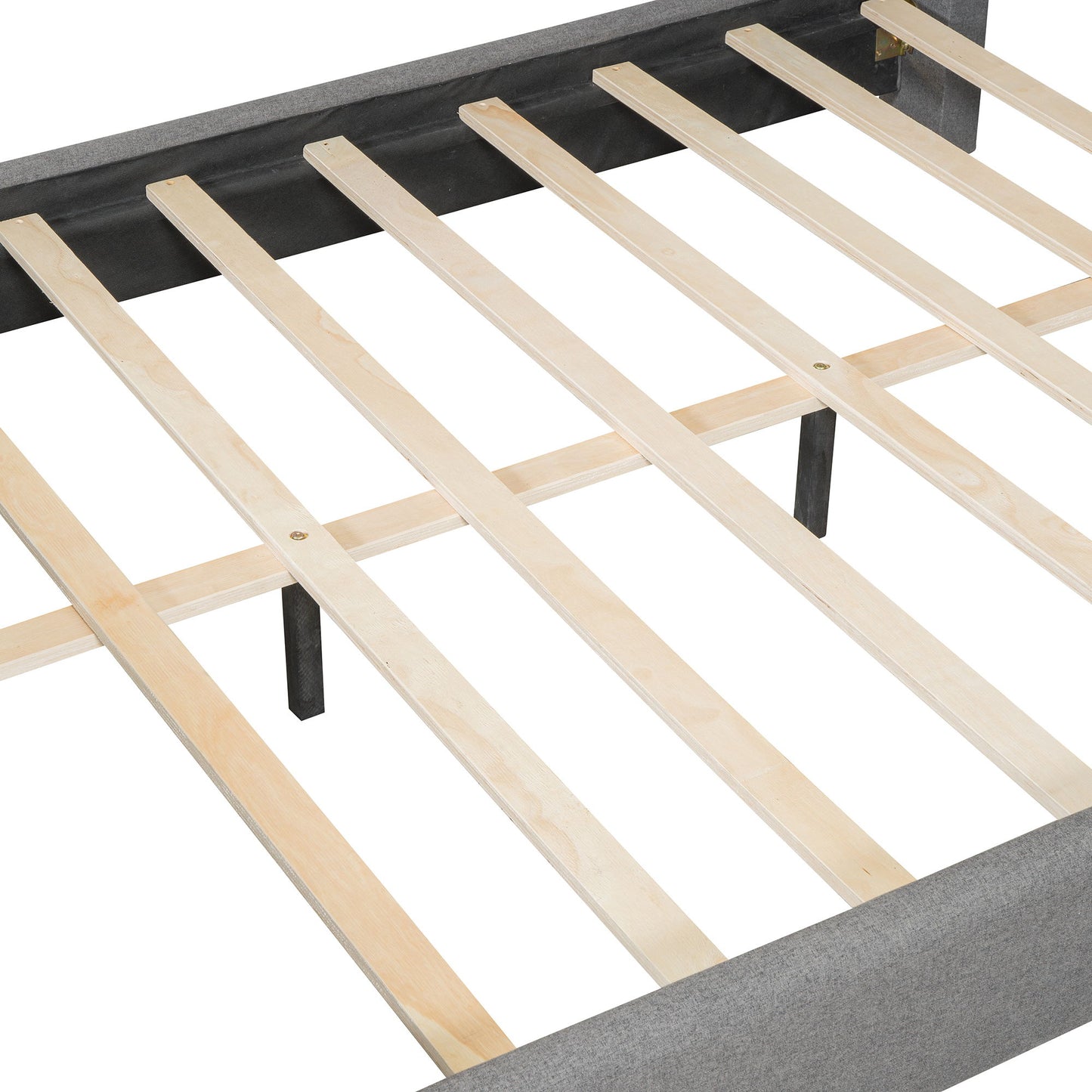 Queen Size Upholstered Bed With Slats Support, No Box Spring Needed - Gray