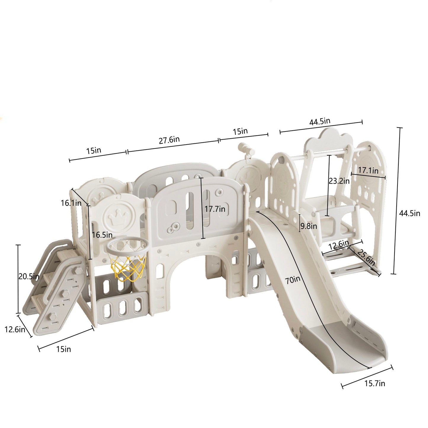 Versatile Toddler Slide With 11 - 1 Activity Center - Gray / Ivory