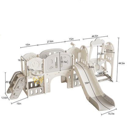 Versatile Toddler Slide With 11 - 1 Activity Center - Gray / Ivory