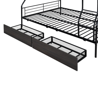 Full Long Over Queen Bunk Bed With 2 Drawers - Black