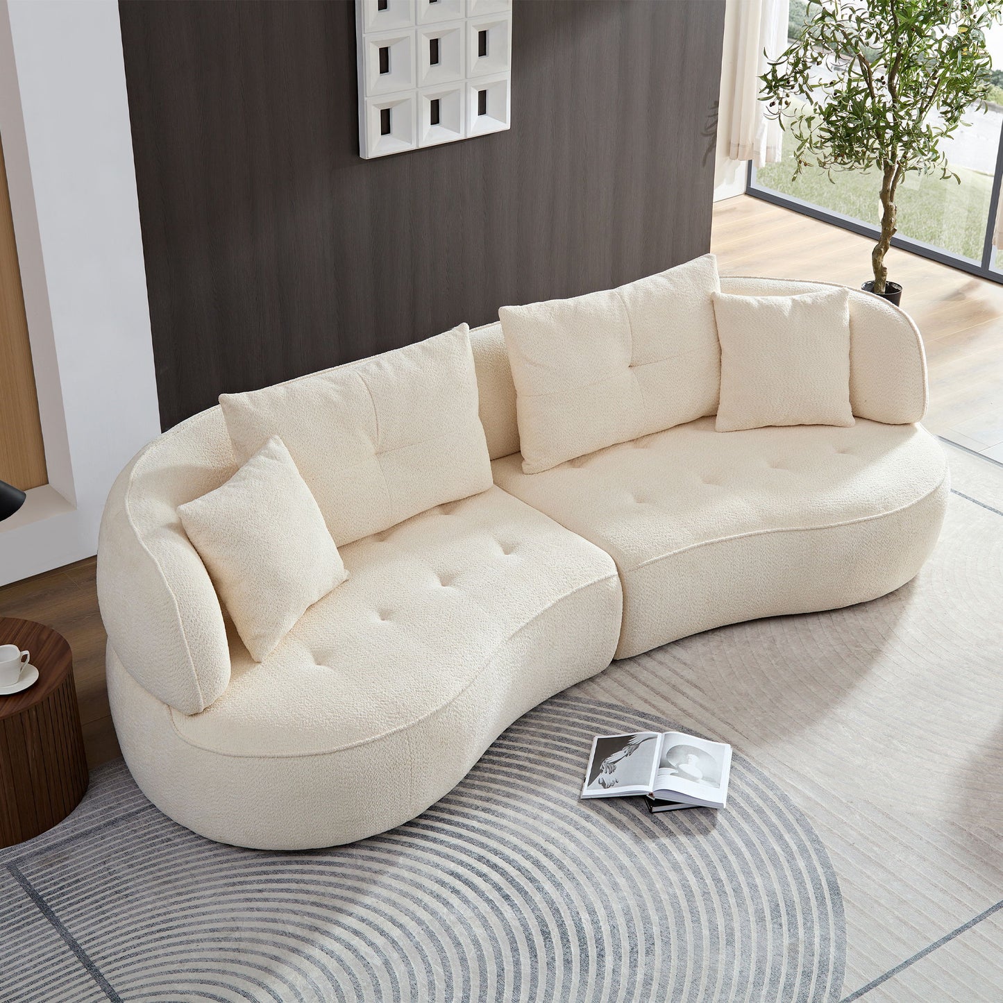 4 Seat Modular Sofa With Removable Pillows, Durable Fabric And Solid Wood Frame - White