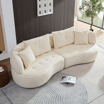 4 Seat Modular Sofa With Removable Pillows, Durable Fabric And Solid Wood Frame - White