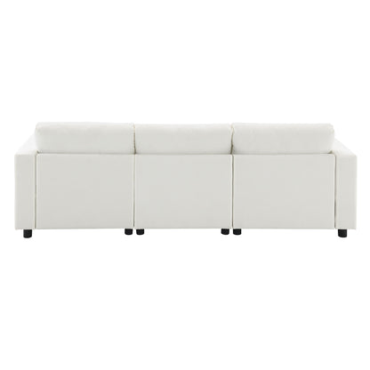 Modular Sectional With Storage Pockets, 5 Seat U Shaped Couch Set With Pillows Free Combination Modern Cloud Sofa With 2 Movable Ottoman - White