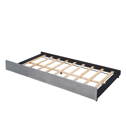 Twin Size Upholstered Daybed Sofa Bed With Trundle And Slat - Gray