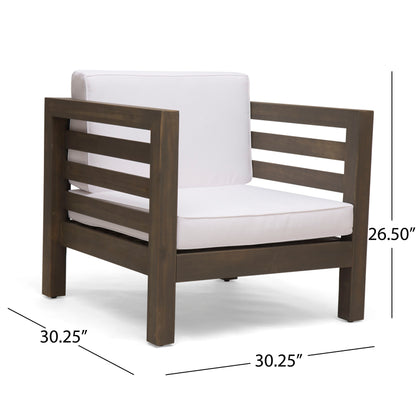 Outdoor Club Chair, Acacia Wood Patio Chair With Fabric Cushion For Backyard, Garden Or Porch - Gray / White