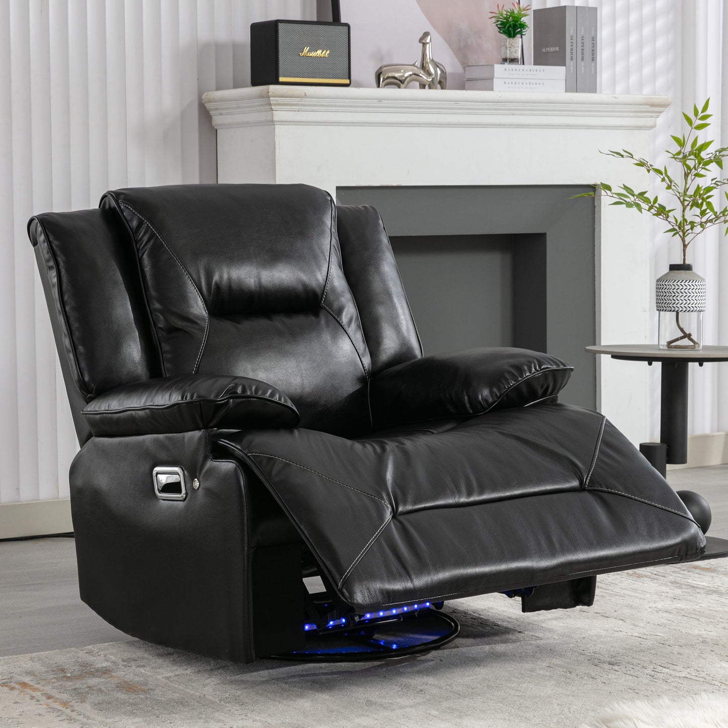 360ÔøΩÔøΩ Swivel And Rocking Home Theater Recliner Manual Recliner Chair With A Led Light Strip For Living Room - Black