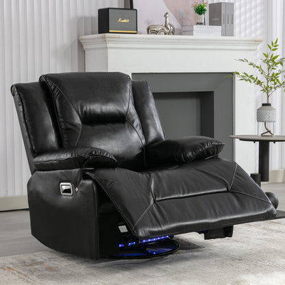 360ÔøΩÔøΩ Swivel And Rocking Home Theater Recliner Manual Recliner Chair With A Led Light Strip For Living Room - Black