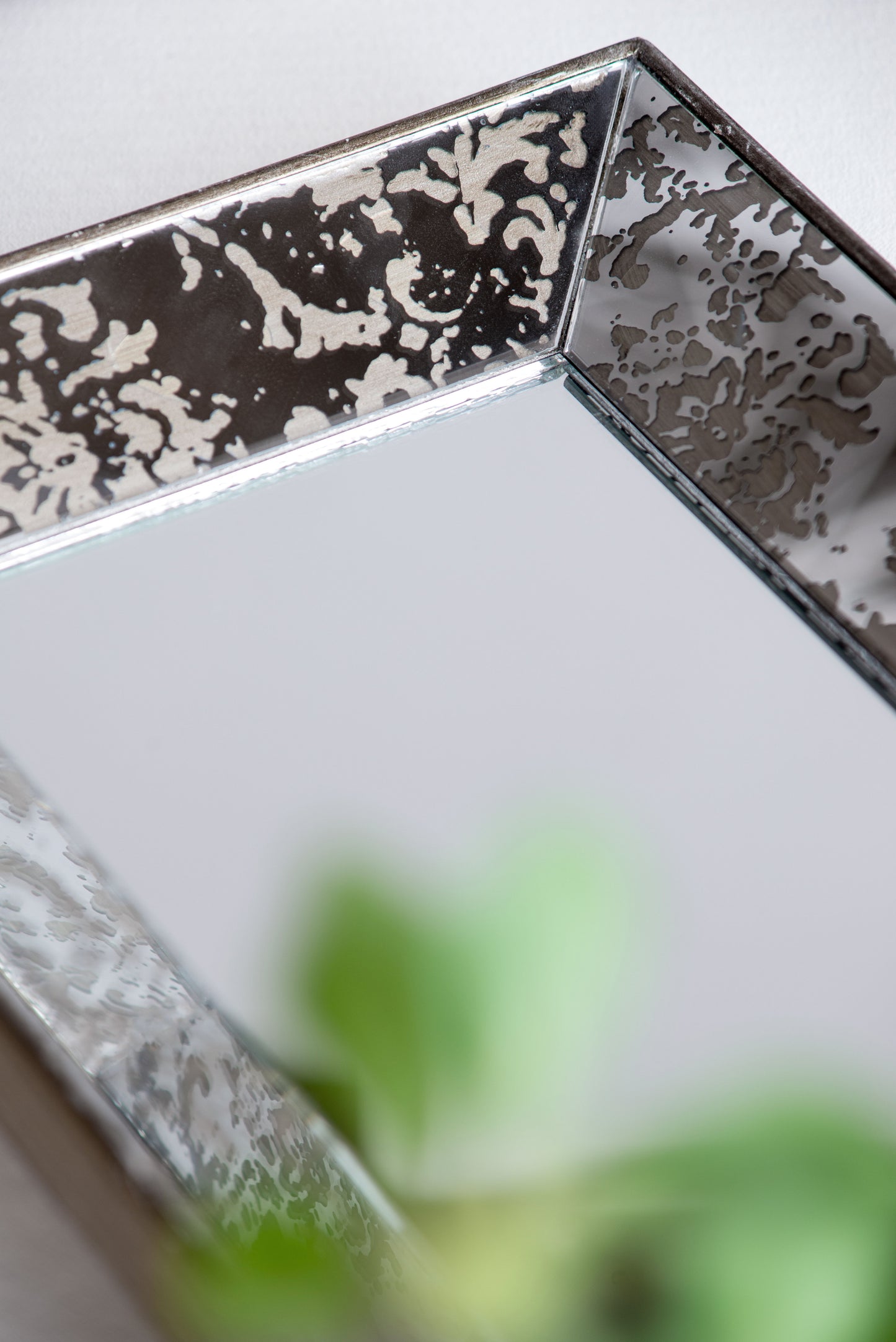 Antique Rectangle Mirror With Floral Accents, Mirrored Display Tray, Hanging Wall Mirror - Silver