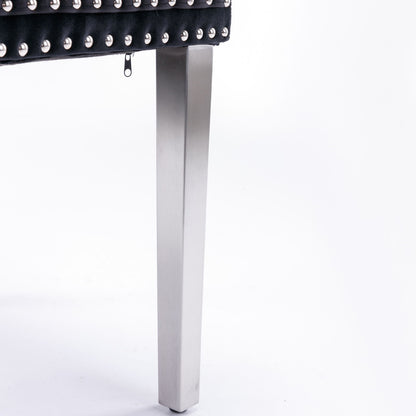 Nikki - Modern, High-End Tufted Solid Wood Contemporary Velvet Upholstered Dining Chair With Chrome Stainless Steel Plating Legs, Nailhead Trim (Set of 2) - Black / Chrome