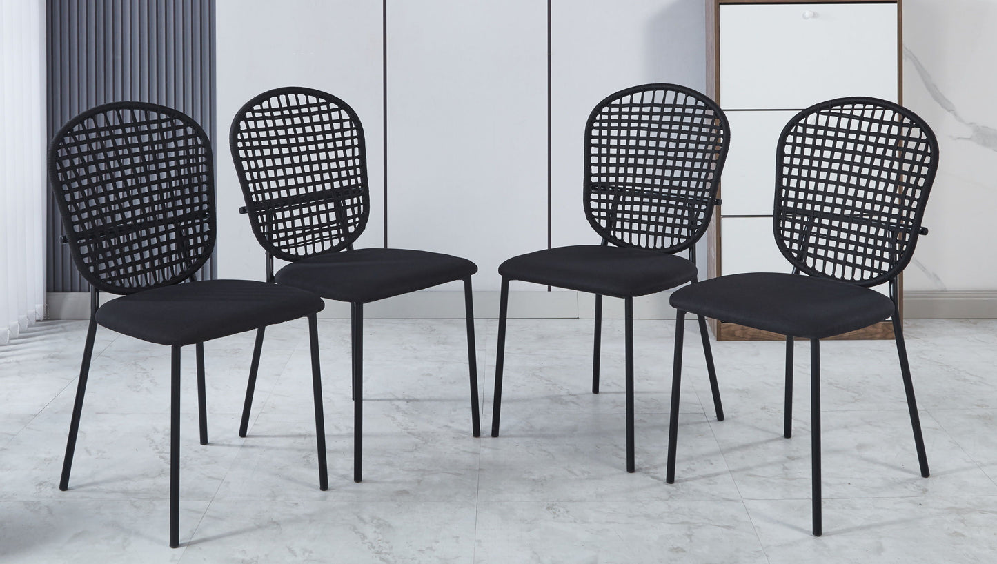 Sennit Chair, Dining Chair, Coffee Chair (Set of 4)- Black