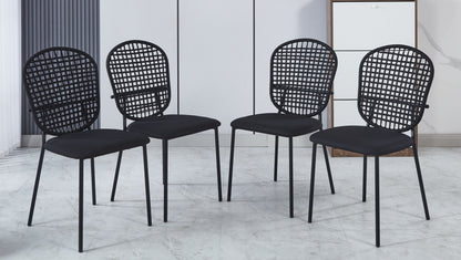 Sennit Chair, Dining Chair, Coffee Chair (Set of 4)- Black
