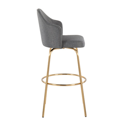 Ahoy - Contemporary Fixed Height Bar Stool Round Gold Footrest (Set of 2) - Gray / Gold