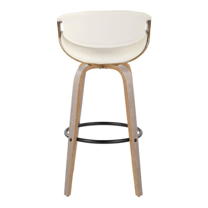 Symphony - Mid-Century Modern Fixed Height Barstool With Swivel With Round Footrest (Set of 2) - Light Gray / White