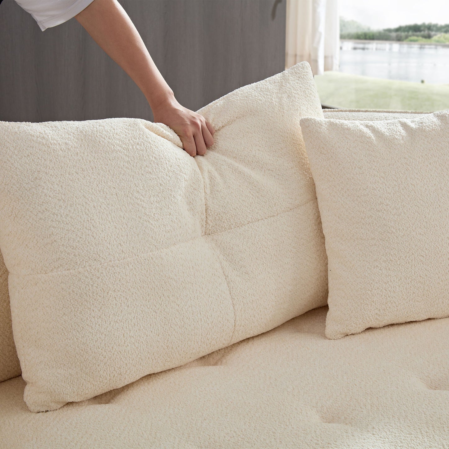 4 Seat Modular Sofa With Removable Pillows, Durable Fabric And Solid Wood Frame - White
