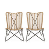 Wicker Chair With Geometric Cross Base, (Set of 2) - Light Brown