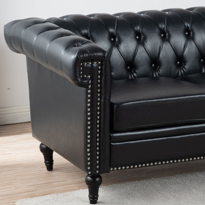 Traditional Square Arm Removable Cushion 3 Seater Sofa - Black