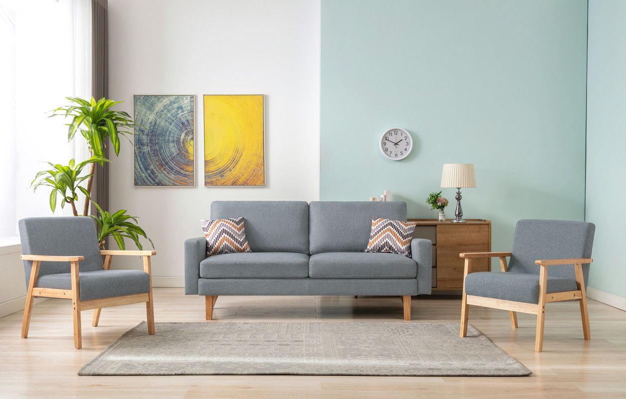 Bahamas - Sofa And 2 Chairs With 2 Throw Pillows - Gray
