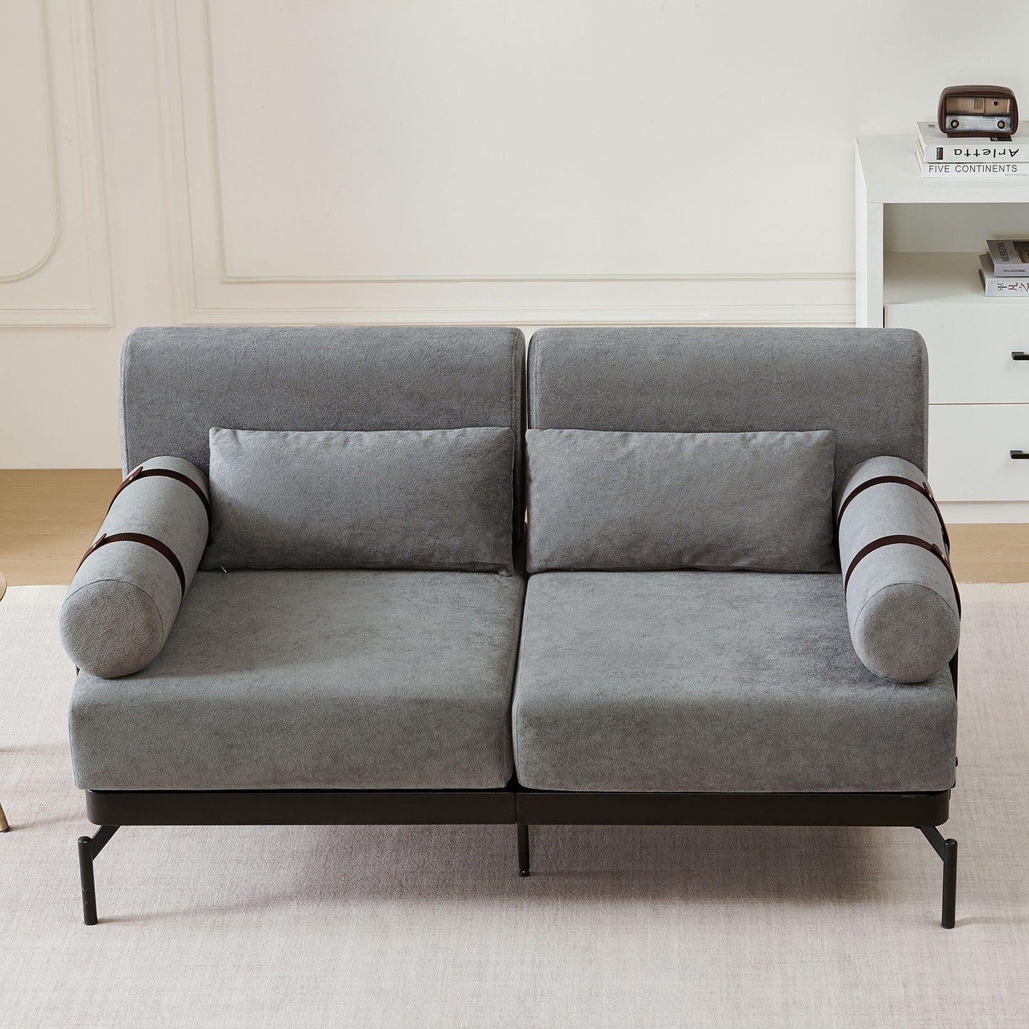 Modern Loveseat Sofa 59" Sofa Couch 2 Seater With USB Ports, Unique Cylindrical Armrests - Gray