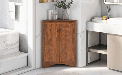 Triangle Bathroom Storage Cabinet With Adjustable Shelves, Freestanding Floor Cabinet For Home Kitchen - Brown