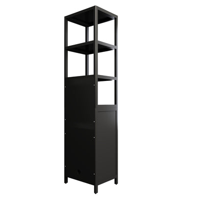 Storage Tall Slim Cabinet With Shutter Door And 3 Tier Shelves - Natural Bamboo, 64.76 Inches - Black