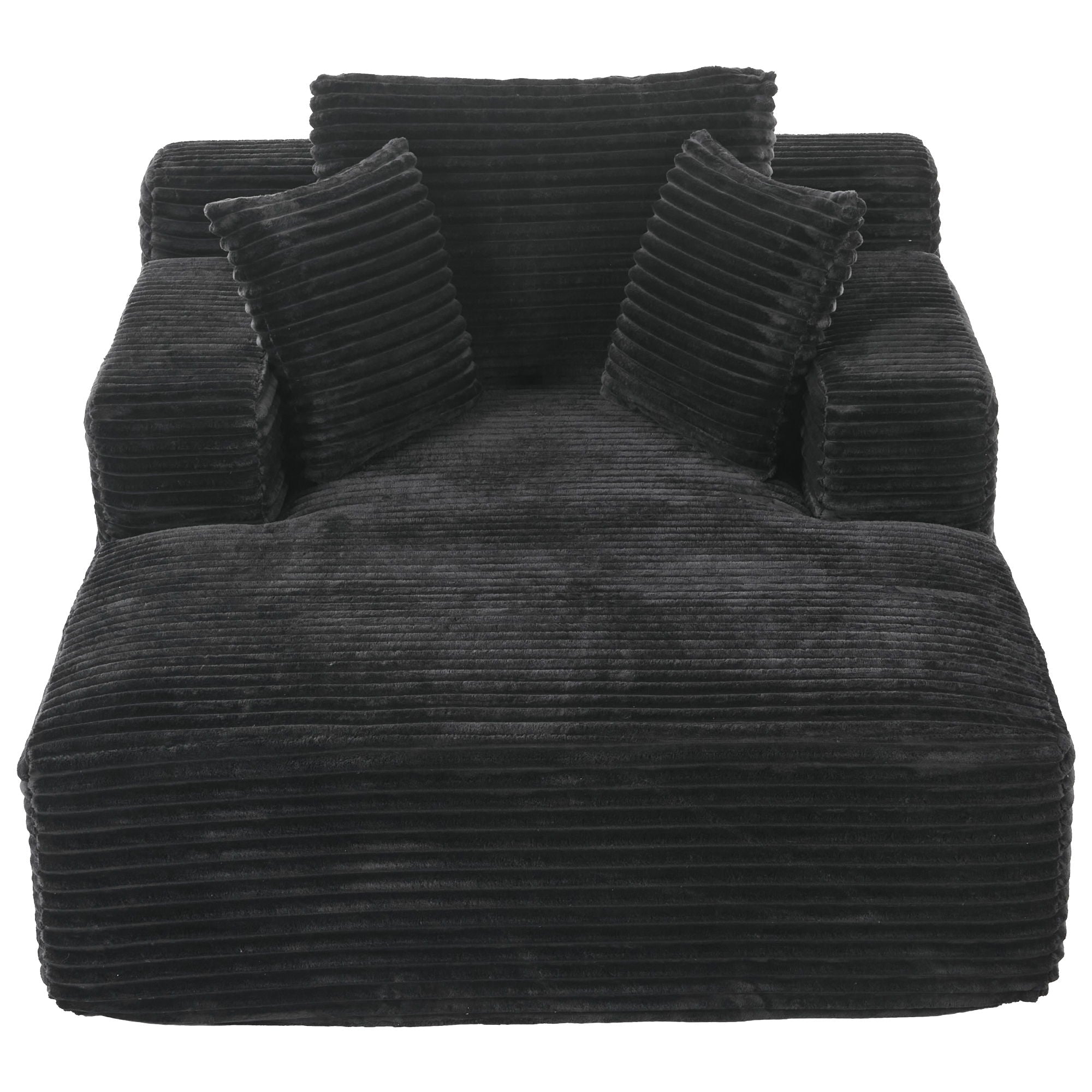Modern Corduroy Chaise Lounge Sofa Bed With Removable Pillows, Upholstered Sleeper Sofa - Black
