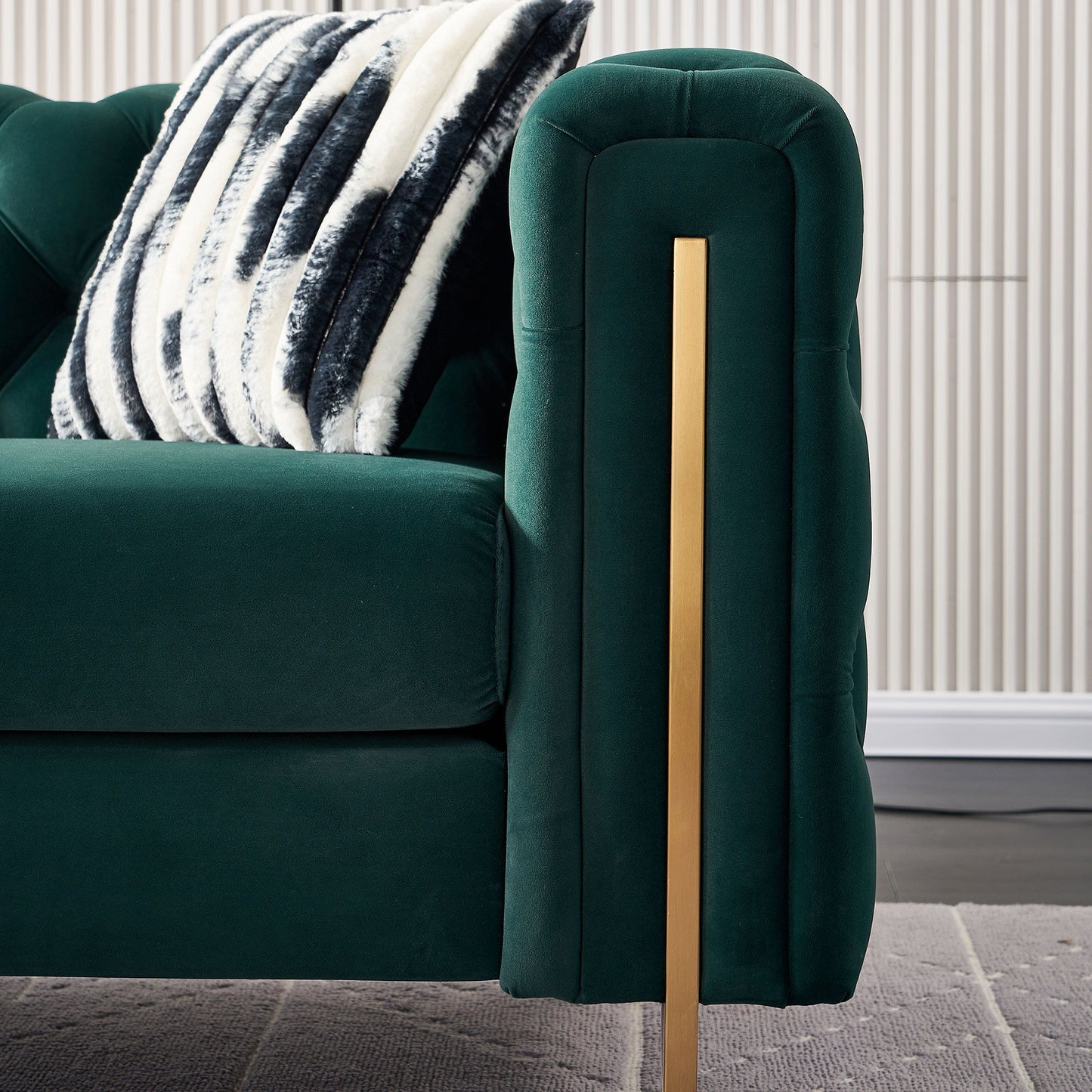 Chesterfield - Modern Tufted Velvet Living Room Sofa, 84.25''W Couch - Green