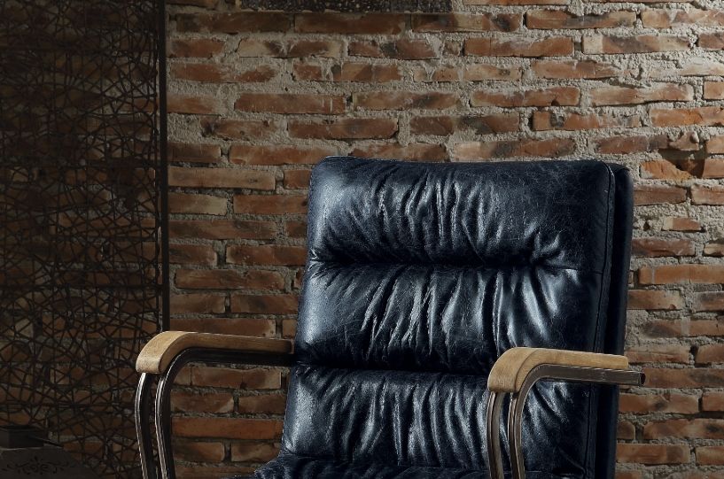 Harith II - Top Grain Leather Office Chair - Vintage Blue