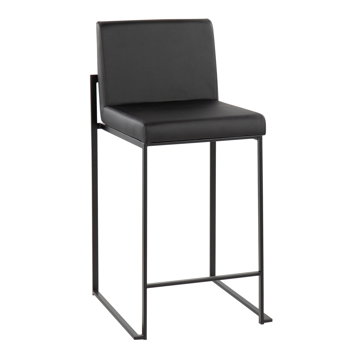 Fuji - Contemporary High Back Counter Stool (Set of 3) - Black - Faux Leather