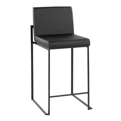 Fuji - Contemporary High Back Counter Stool (Set of 3) - Black - Faux Leather