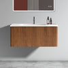 Etna - Striped Walnut Bathroom Vanity With Ceramic Sink, Wall Mounted Floating Bathroom Vanity For Modern Bathroom - Walnut / White