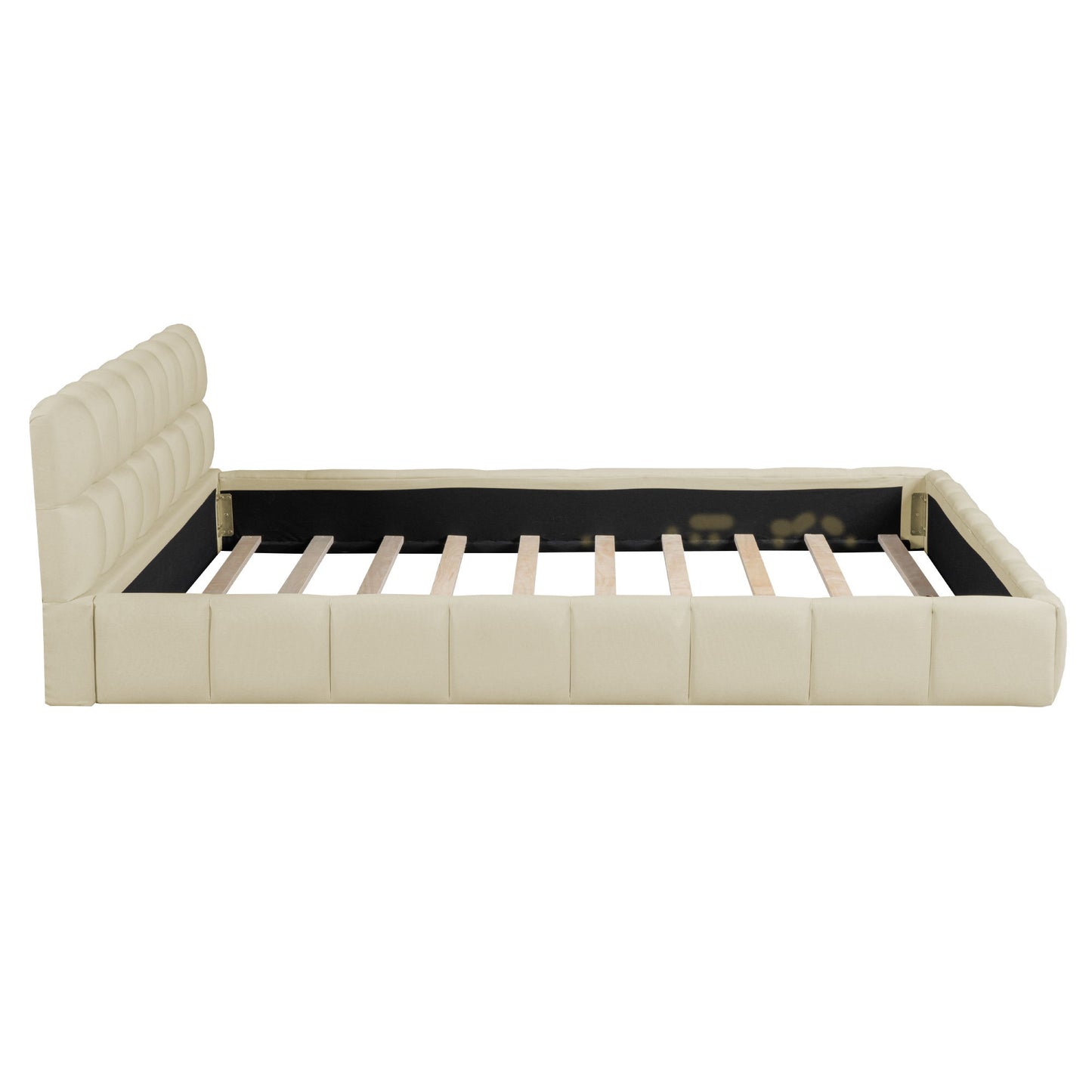 Queen Size Upholstered Platform Bed With Thick, Grounded Bed With Solid Frame - Beige