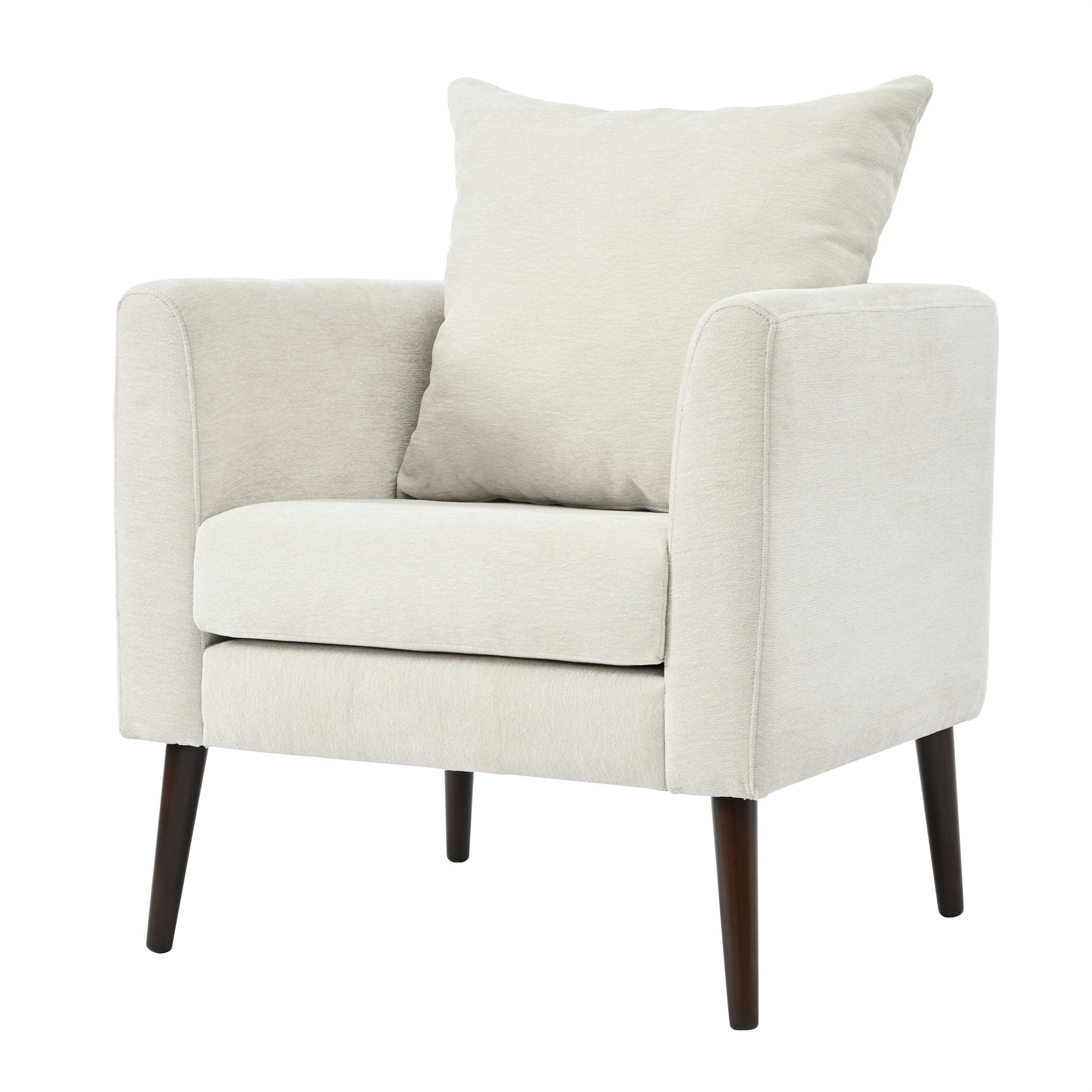 Modern Chenille Accent Chair, Upholstered Armchair For Living Room, Mid Century Fabric Lounge Chair With Pillow, Comfortable Reading Chair With Wood Legs For Living Room, Reception Room - Beige