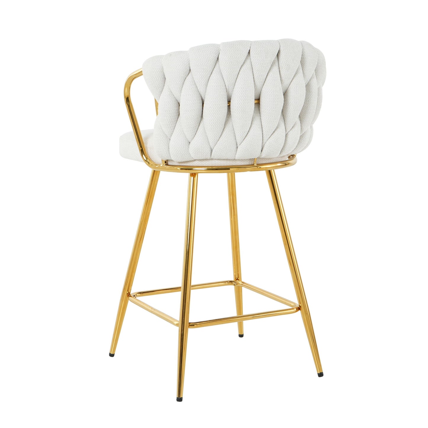 Modern Design High Stool With Gold Plated Legs Linen Bar Chair For Kitchen Dining And Cafe (Set of 2) - White
