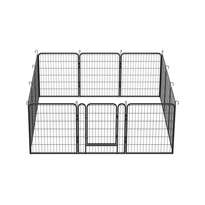 12 Panels Heavy Duty Metal Playpen With Door, Dog Fence Pet Exercise Pen For Outdoor - Black